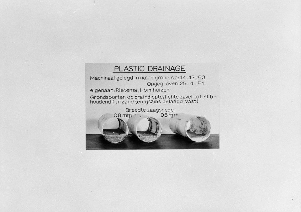 Drainage, buizen, plastic, notities, Bestanddeelnr 160-0499