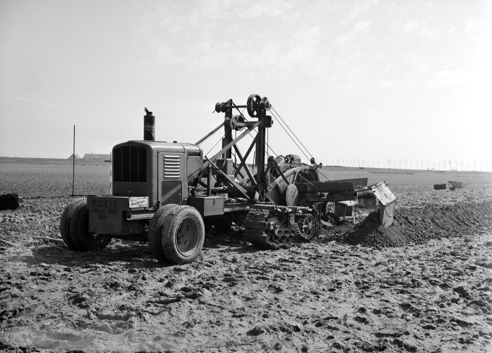 Drainage, arbeiders, machines, buckeye, Bestanddeelnr 160-0331