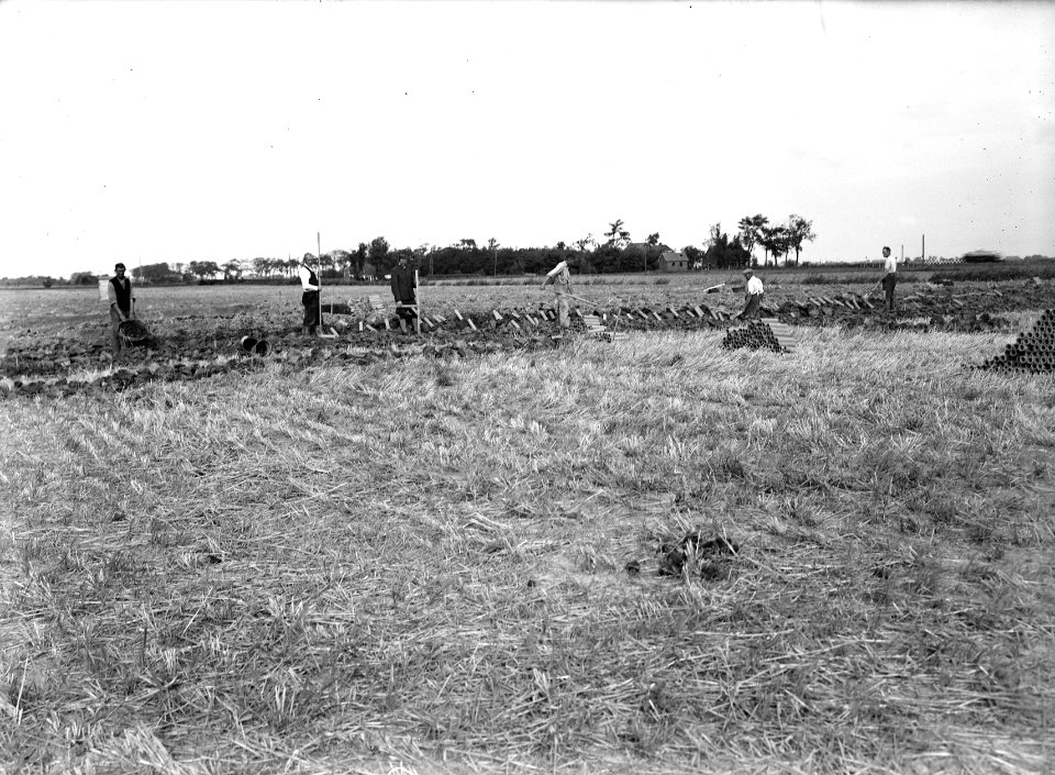 Drainage, graven, arbeiders, sleuven, Bestanddeelnr 160-0292