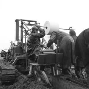 Drainage, arbeiders, buizen, plastic, machines, Bestanddeelnr 160-0462