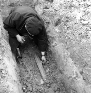 Drainage, buizen, opgraven, arbeiders, Bestanddeelnr 160-0508