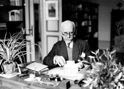 Dr Felix Rutten achter zijn bureau in zijn werkkamer, Bestanddeelnr 191-1261