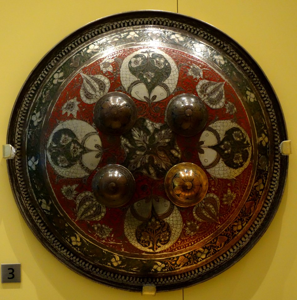 Dhal (shield), India, Lucknow, Awadh, Mughal period, early 19th century, steel, bronze - Royal Ontario Museum - DSC04547