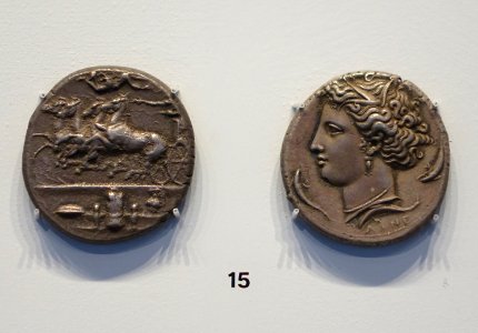 Dekadrachm of Syracuse, signed Euainetos, obverse galloping quadriga with Nike, reverse head of Arethousa, Syracuse, 405-400 BC, silver