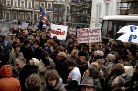 Demonstratie voor Poolse ambassade in Den Haag tegen staat van beleg in Polen d, Bestanddeelnr 253-8635