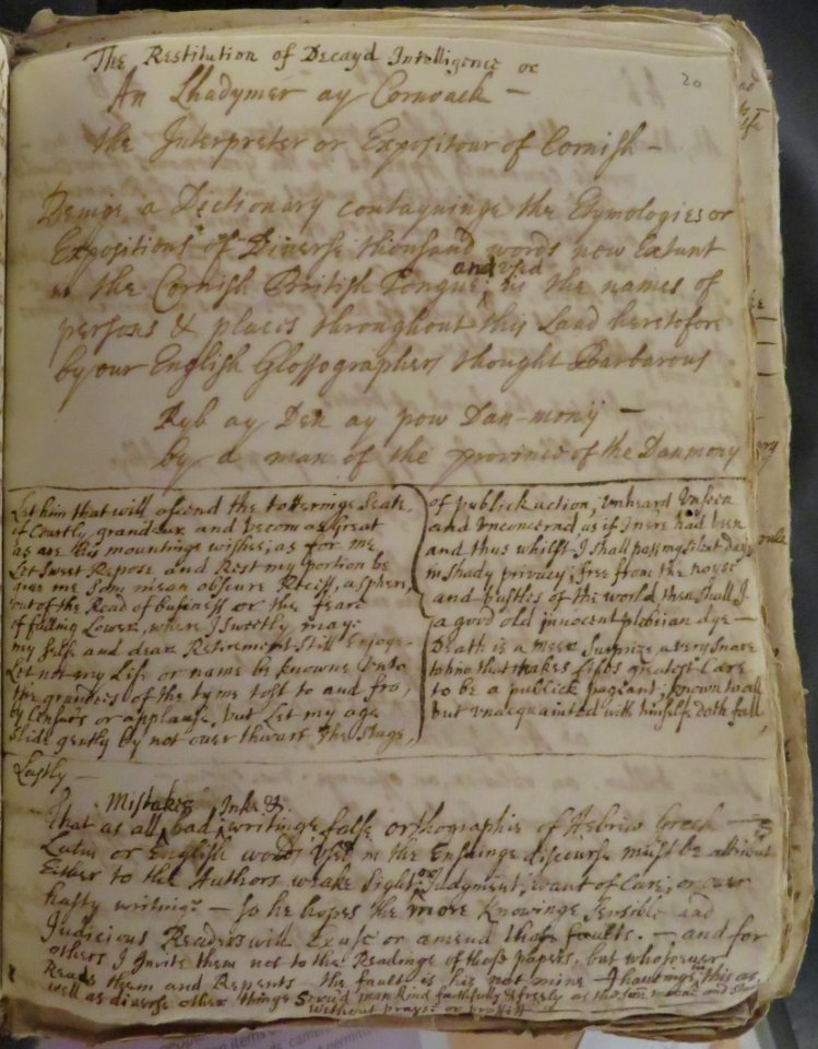 Cornish British Vocabulary folio 20r