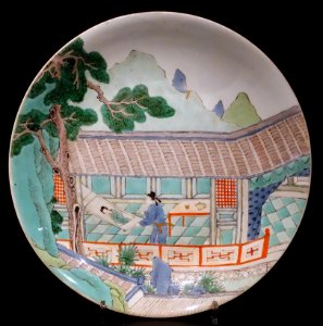 Dish with opera scene from the Peony Pavilion, China, Qing dynasty, Kangxi period, 1662-1722, porcelain famille verte - Östasiatiska museet, Stockholm - DSC09491