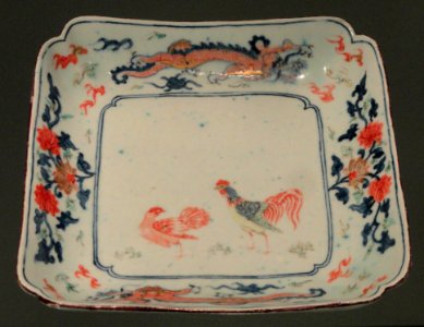 Dish with Rooster Design, c. 1755, Bow factory, soft-paste porcelain with overglaze enamels - Gardiner Museum, Toronto - DSC00629 photo