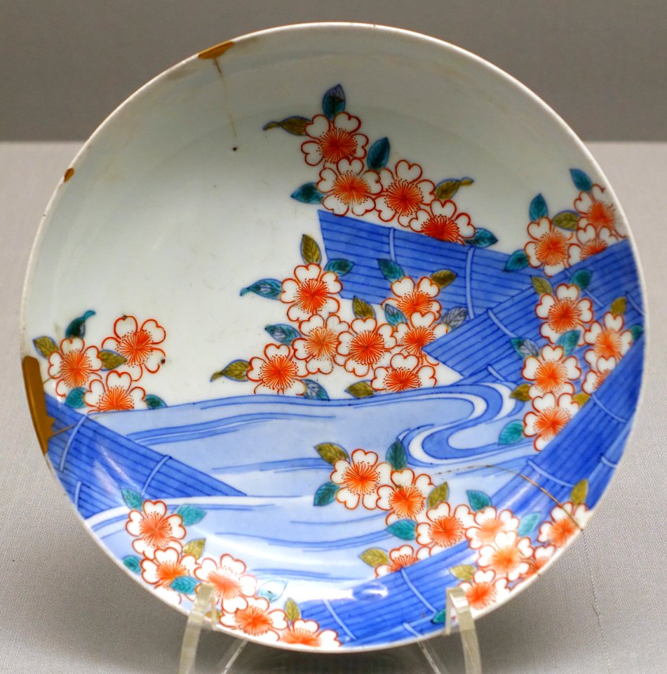 Dish with floral raft design, Nabeshima ware, Edo period, 1700s AD, porcelain, overglaze enamel - Tokyo National Museum - Ueno Park, Tokyo, Japan - DSC08943