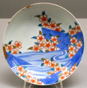 Dish with floral raft design, Nabeshima ware, Edo period, 1700s AD, porcelain, overglaze enamel - Tokyo National Museum - Ueno Park, Tokyo, Japan - DSC08943