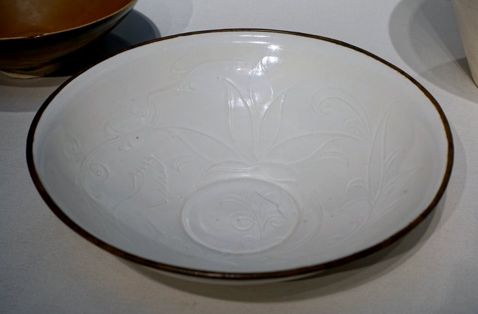 Dish with incised lotus, Ding ware, China, Hebei Province, Quyang, Ding kilns, Northern Song dynasty, 1000s to early 1100s, porcelaneous stoneware, metal rim - Freer Gallery of Art - DSC05029