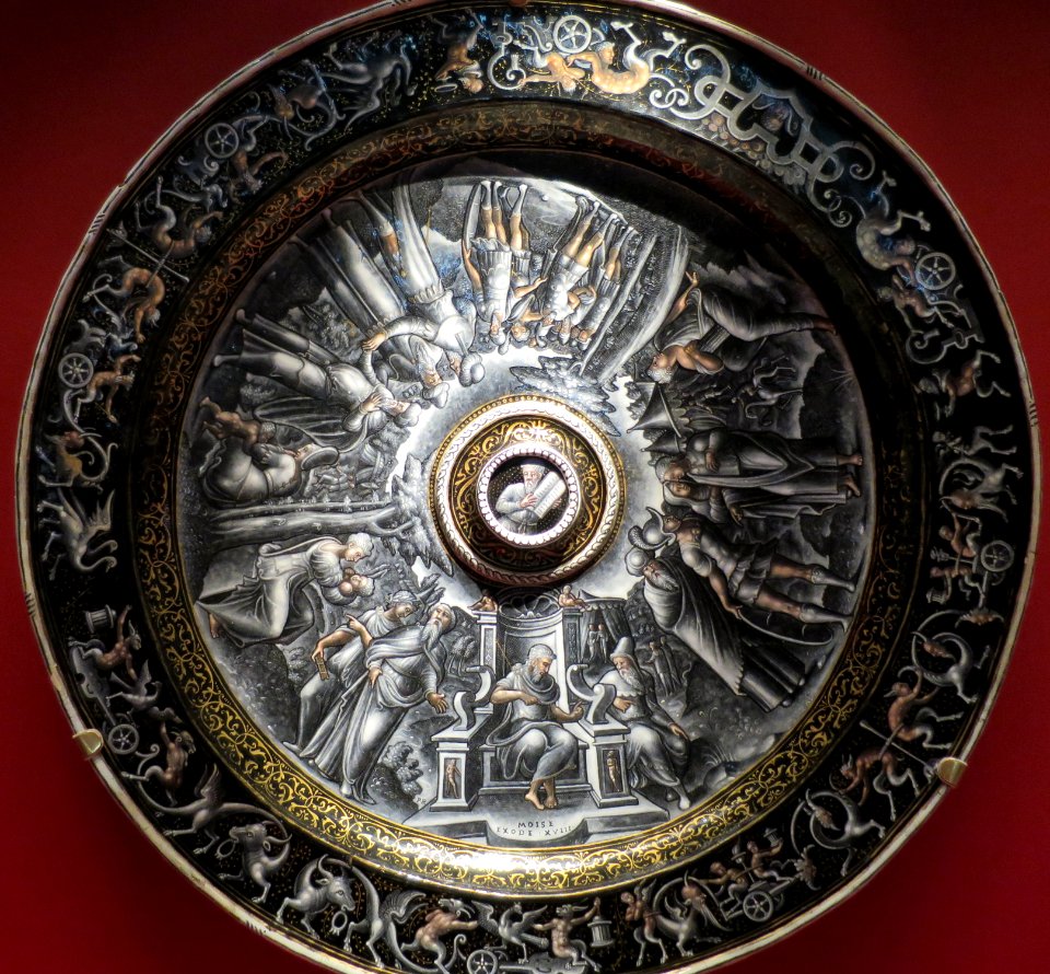 Dish with Moses enthroned by Pierre Reymond, third quarter of the 16th century, The Hermitage