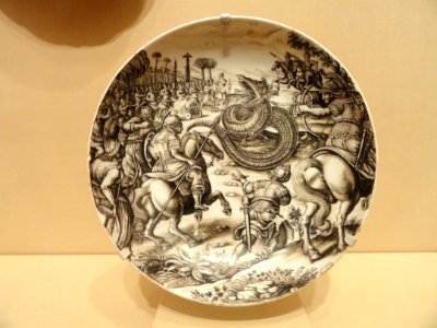 Dish with Scene of Atilius Regulus Battling the African Serpent, Ignaz Preissler, c. 1725 - Nelson-Atkins Museum of Art - DSC08870