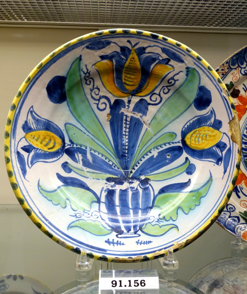 Dish, London or Brislington, England, 1680-1700, tin-glazed earthenware, item HD 91.156 - Flynt Center of Early New England Life - Deerfield, Massachusetts - DSC04237