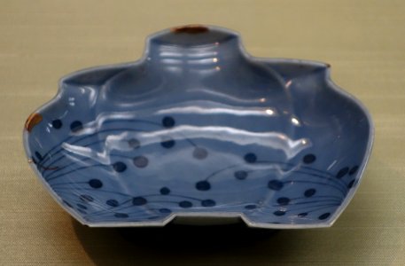 Dish in Shape of Three Jars, Nabeshima ware, Edo period, 17th century, dewdrop design in lapis lazuli glaze - Tokyo National Museum - DSC06041
