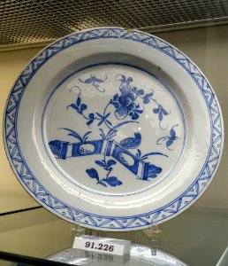 Dish, England, probably Liverpool, c. 1750, tin-glazed earthenware, item HD 91.226 - Flynt Center of Early New England Life - Deerfield, Massachusetts - DSC04241
