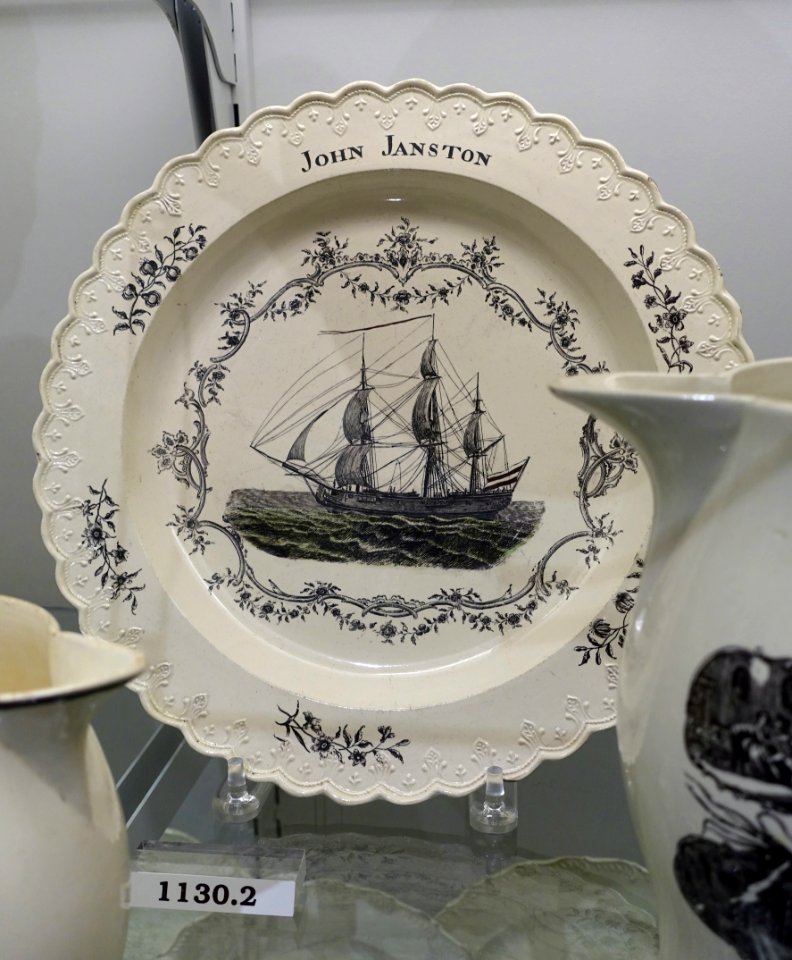 Dish for John Janston, attributed to Josiah Wedgwood, c. 1780, transferware (creamware), HD 1130.2 - Flynt Center of Early New England Life - Deerfield, Massachusetts - DSC04585