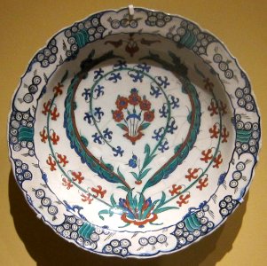 Dish from Iznik, Turkey, c. 1570-1575, glazed stone-paste, underglaze-painted, HAA
