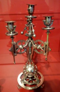 Five-Piece Clock Garniture, piece 2, Guilmet Cie, Paris, France, c. 1885,silvered bronze, glass, paper - Brooklyn Museum - Brooklyn, NY - DSC08868