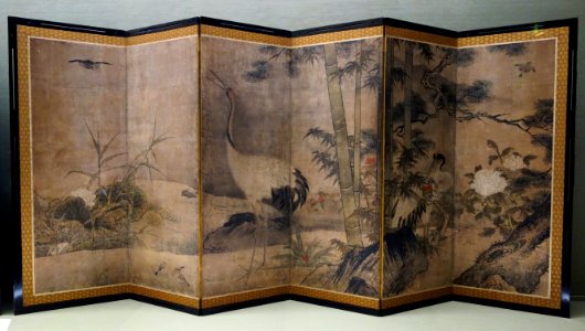 Flowers and Birds of the Four Seasons, attributed to Sesshu Toyo (1420-1506), Muromachi period, 15th century, color on paper, view 3 - Tokyo National Museum - DSC05854