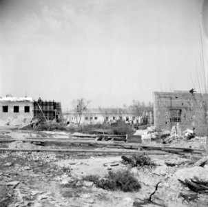 Gebouwen van kibboets Yad Mordechay, die in 1948 tijdens de Arabisch-Israëlische, Bestanddeelnr 255-0728