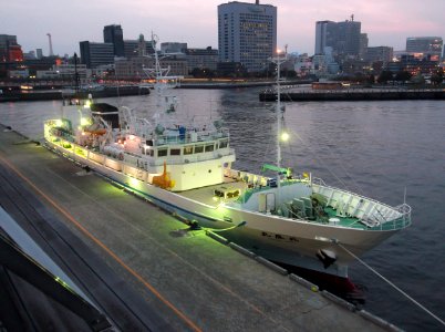 Front view of Hokuomaru5 a fishery training vessel of Hokkaido Goverment Board of Education at Yokohama