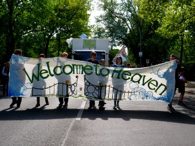 Front banner of the 1st may demonstration Grunewald 2019 11