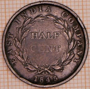 East India Company, Half Cent 1845 - reverse