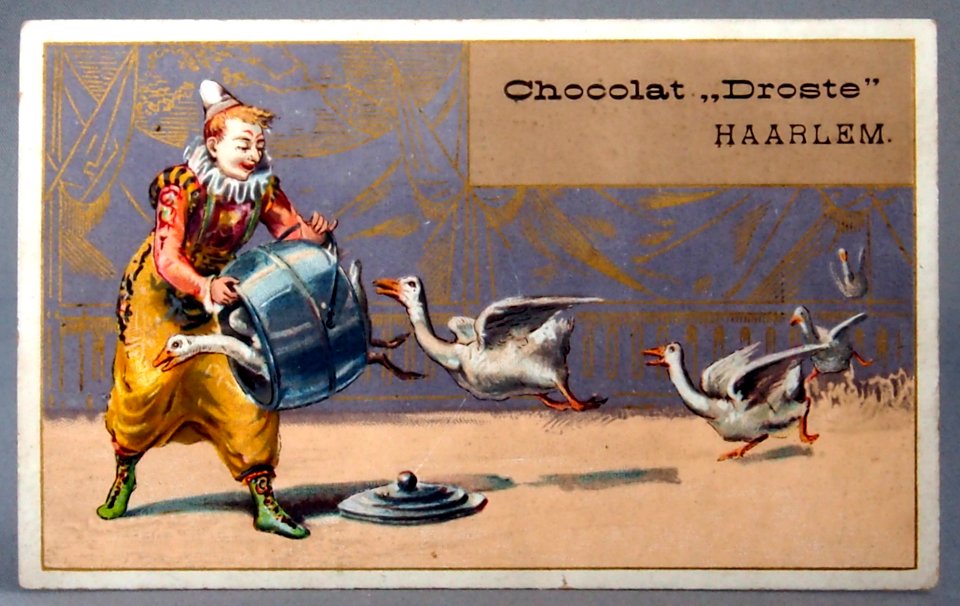 Droste verzamel plaatje met afbeelding van Clown en ganzen
