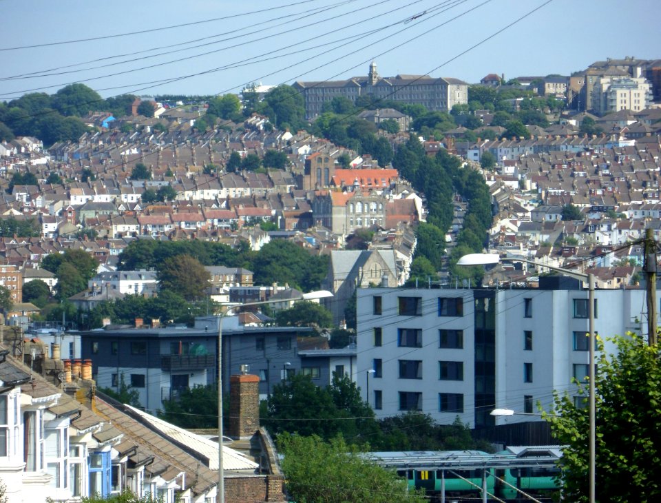 Eastward view towards Elm Grove and Hanover along Old Shoreham Road, Prestonville, Brighton (August 2013) (3)