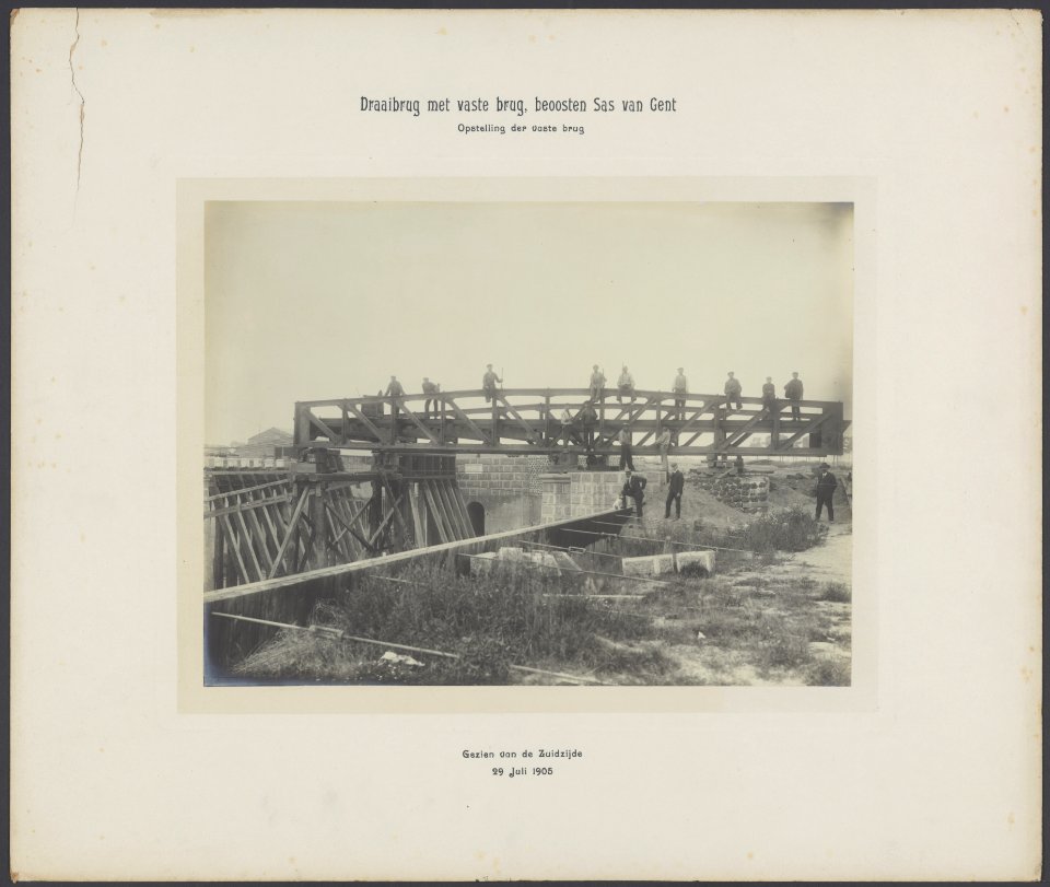 Draaibrug met vaste brug, beoosten Sas van Gent. Opstelling der vaste brug. Gezi, Bestanddeelnr 839