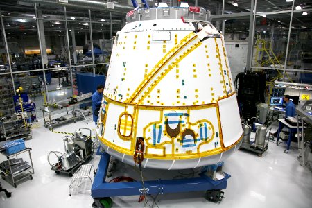 Dragon spacecraft in a cleanroom at SpaceX headquarters photo