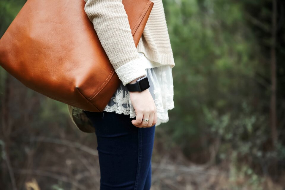 Leather brown bag photo