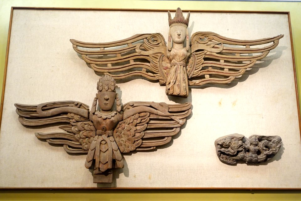 Fairies, Huu Bo Communale house, Phu Tho province, and Fairy riding a dragon, Phu Lao communale house, Bac Giang provinc, all 17th century AD, wood - Vietnam National Museum of Fine Arts - Hanoi, Vietnam - DSC04912