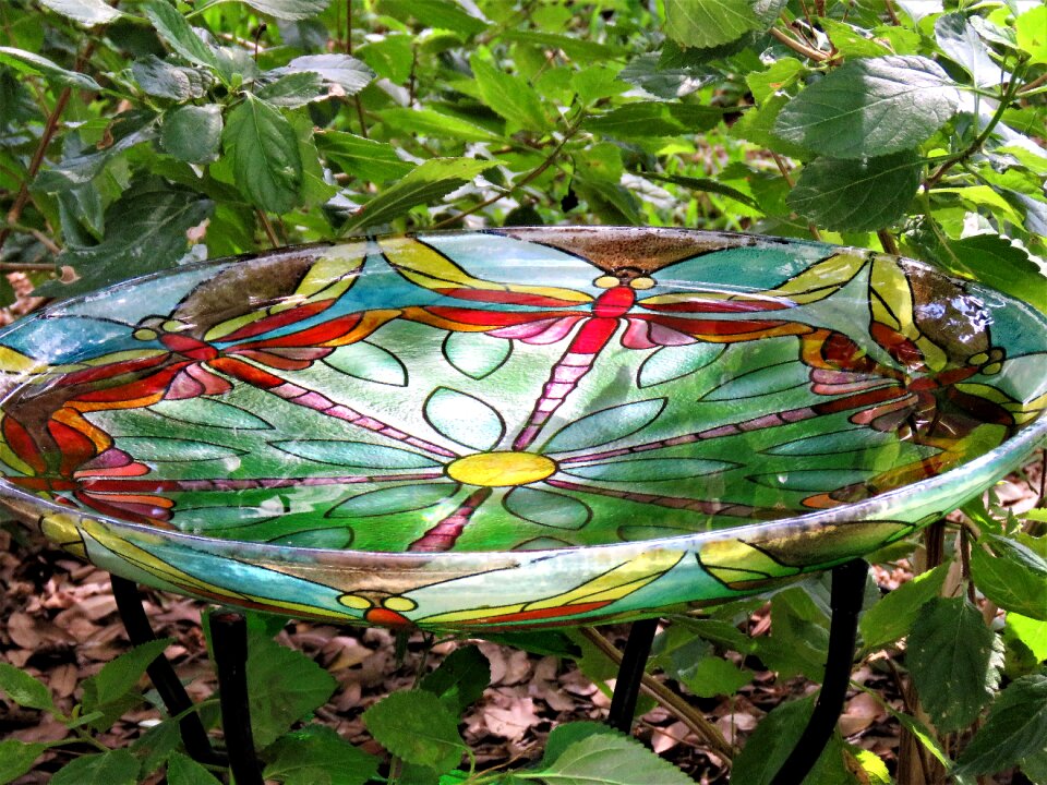 Bird bath colorful garden