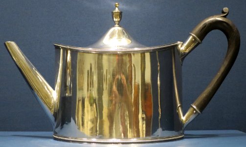 English teapot made by Robert Lucas, 1740, silver and wood, Dayton Art Institute