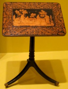 English tilt-top table, c. 1820, penwork on wood, Honolulu Academy of Arts