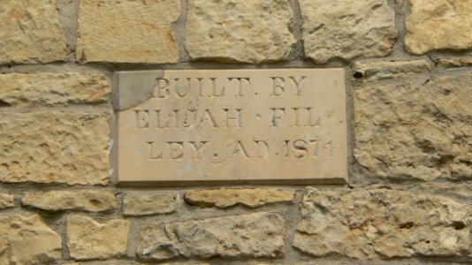 Elijah Filley stone barn name date panel