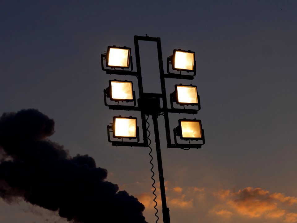 Police light tower in front of Neurath power-plant 02