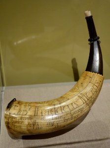 Powder horn, Captain Thaddeus Mead, with map of his military service in the French and Indian War, August 15, 1758 - Albany Institute of History and Art - DSC07966