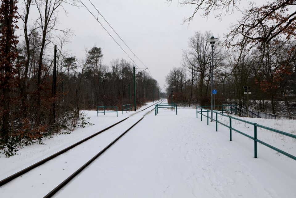 Potsdam Pirschheide tram station with snow 2021-02-07 01