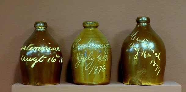 Pottery centennial celebration jugs, Edward Norton & Company, 1893 - Bennington Museum - Bennington, VT - DSC08989