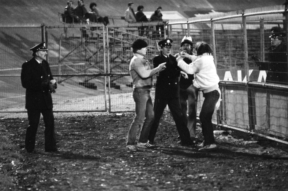 Politie met supporter op het veld, Bestanddeelnr 931-7564