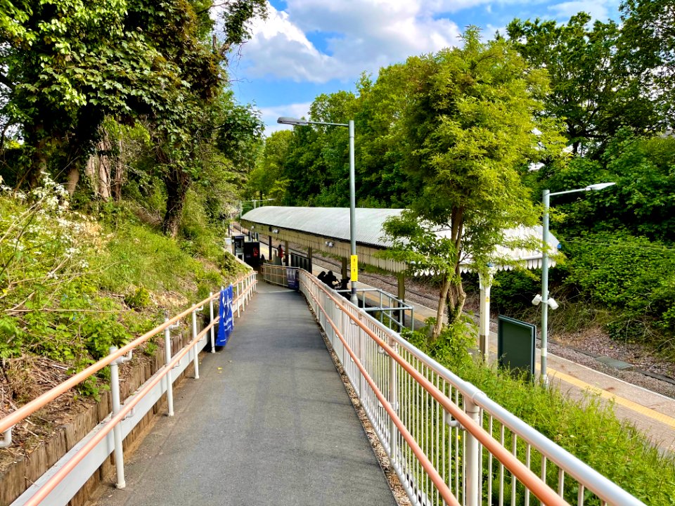 Ramp at Emerson Park station, down, 2021