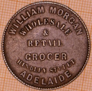 R380 Australian Penny Token, 1858, Willam Morgan, Hindley Street, Adelaide - obverse