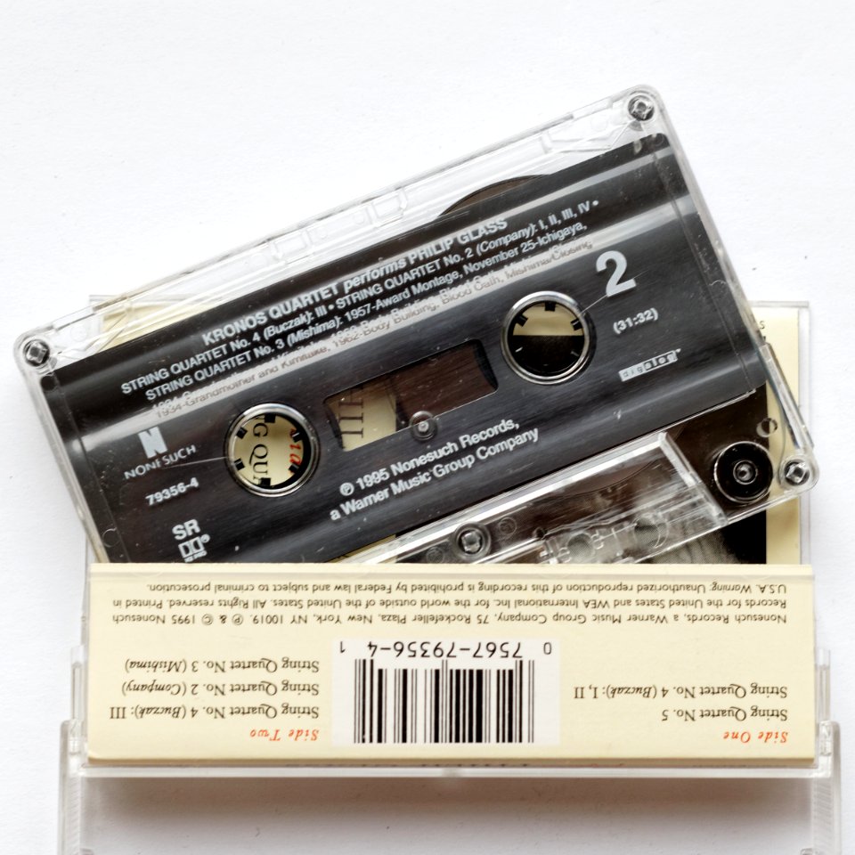 Prerecorded cassette (Kronos performs Glass) with Dolby SR and Digalog markings 02