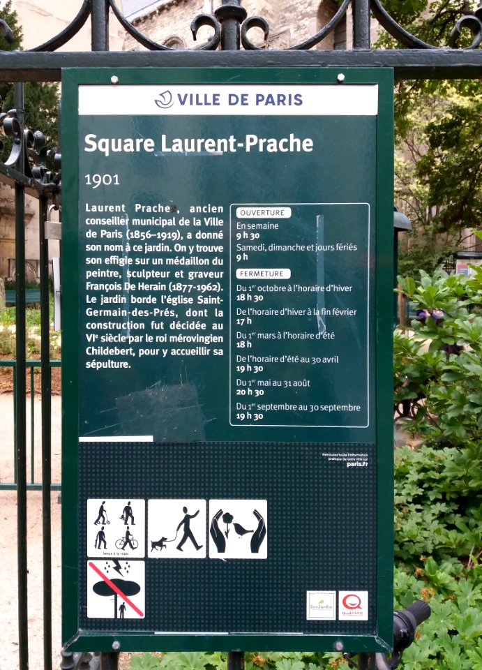 Paris 6e - Square Laurent Prache - Plaque descriptive