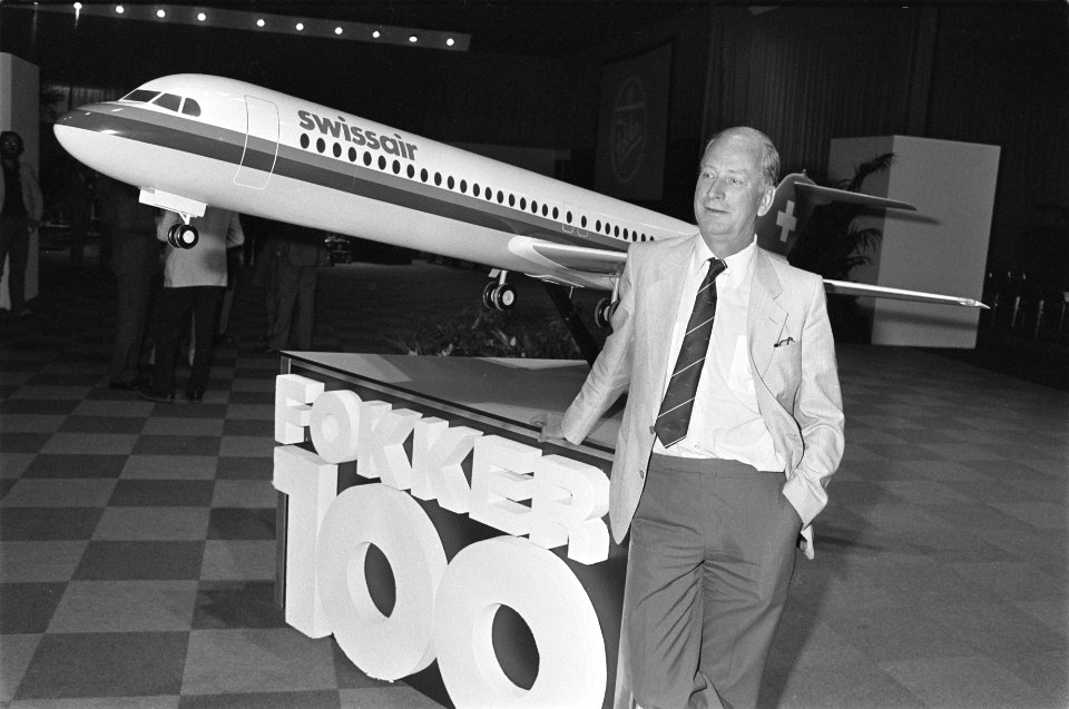 Persconferentie Fokker over Fokker 100 Frans Swarttouw (voorzitter Raad van Be, Bestanddeelnr 933-0252
