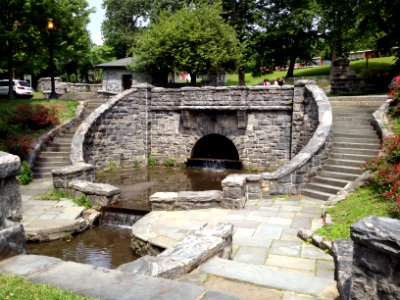 Patriots Park Tarrytown NY water basin and stone bridge