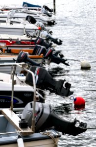 Outboard motors on boats in Norra Hamnen, Lysekil